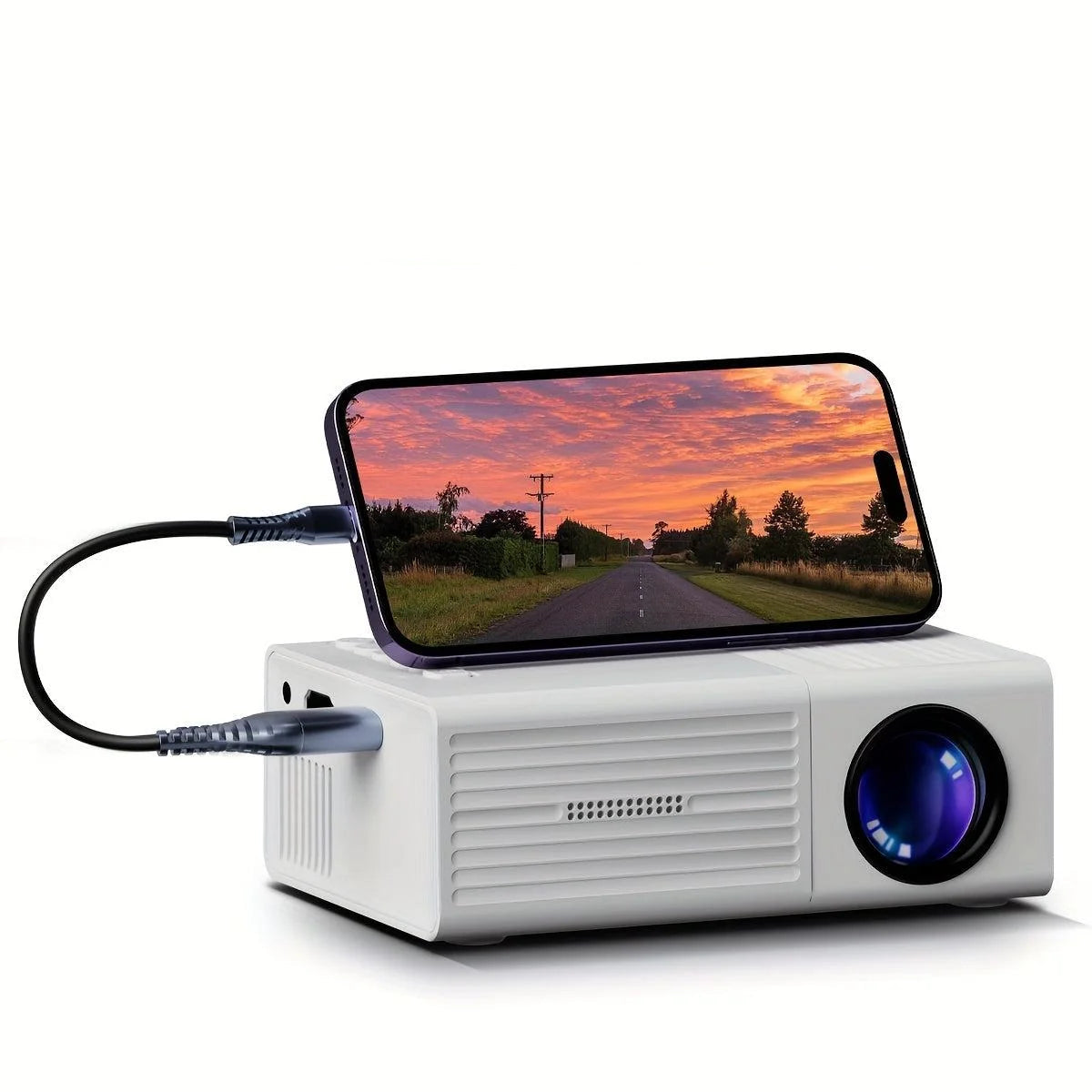 Portable Mini Projector with 3000 lumens brightness, ideal for home cinema and gaming, featuring a compact design and HDMI & USB compatibility. 1