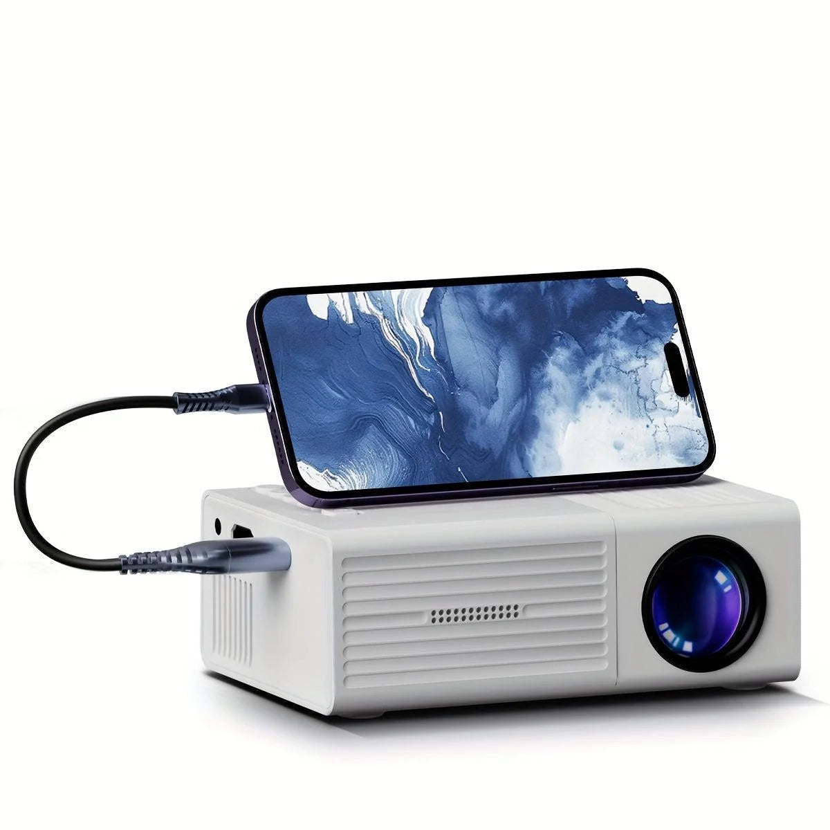 Portable Mini Projector with 3000 lumens brightness, ideal for home cinema and gaming, featuring a compact design and HDMI & USB compatibility. 2