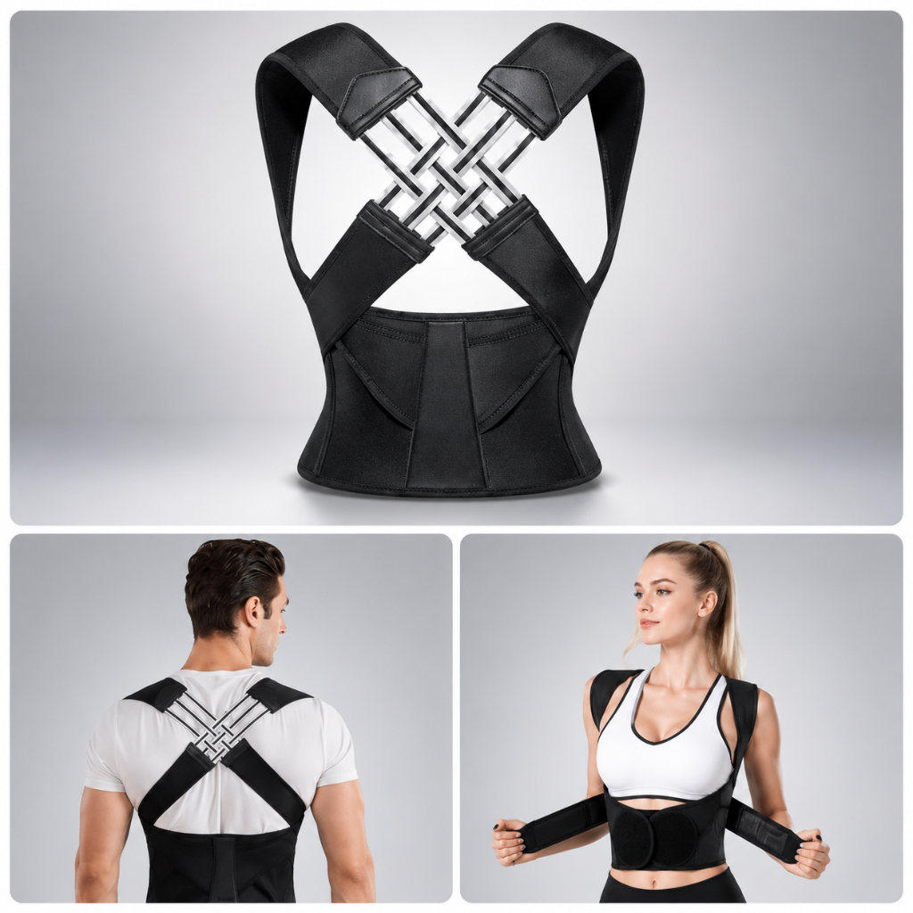Posture Corrector Back Brace featuring adjustable support and breathable design, ideal for lightweight upper back support and improving posture. 4