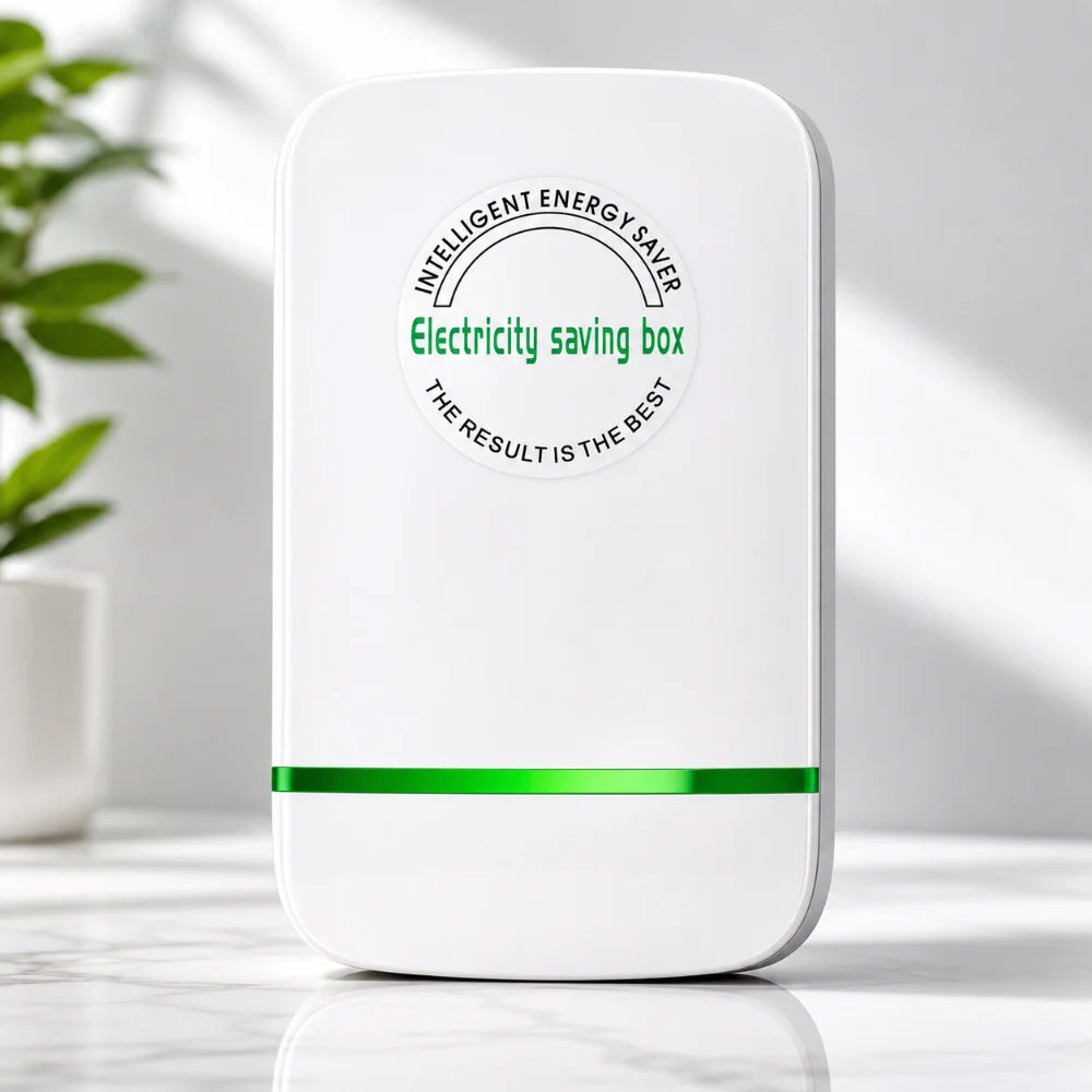 Compact Power Saver Device for indoor use, featuring plug-in voltage control for efficient energy management and reduced electricity bills. 1