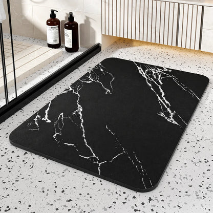 Quick Dry Bathroom Mat featuring a stylish Diatom Stone Marble Design and a Non-Slip Rubber Base for enhanced safety and comfort. 0