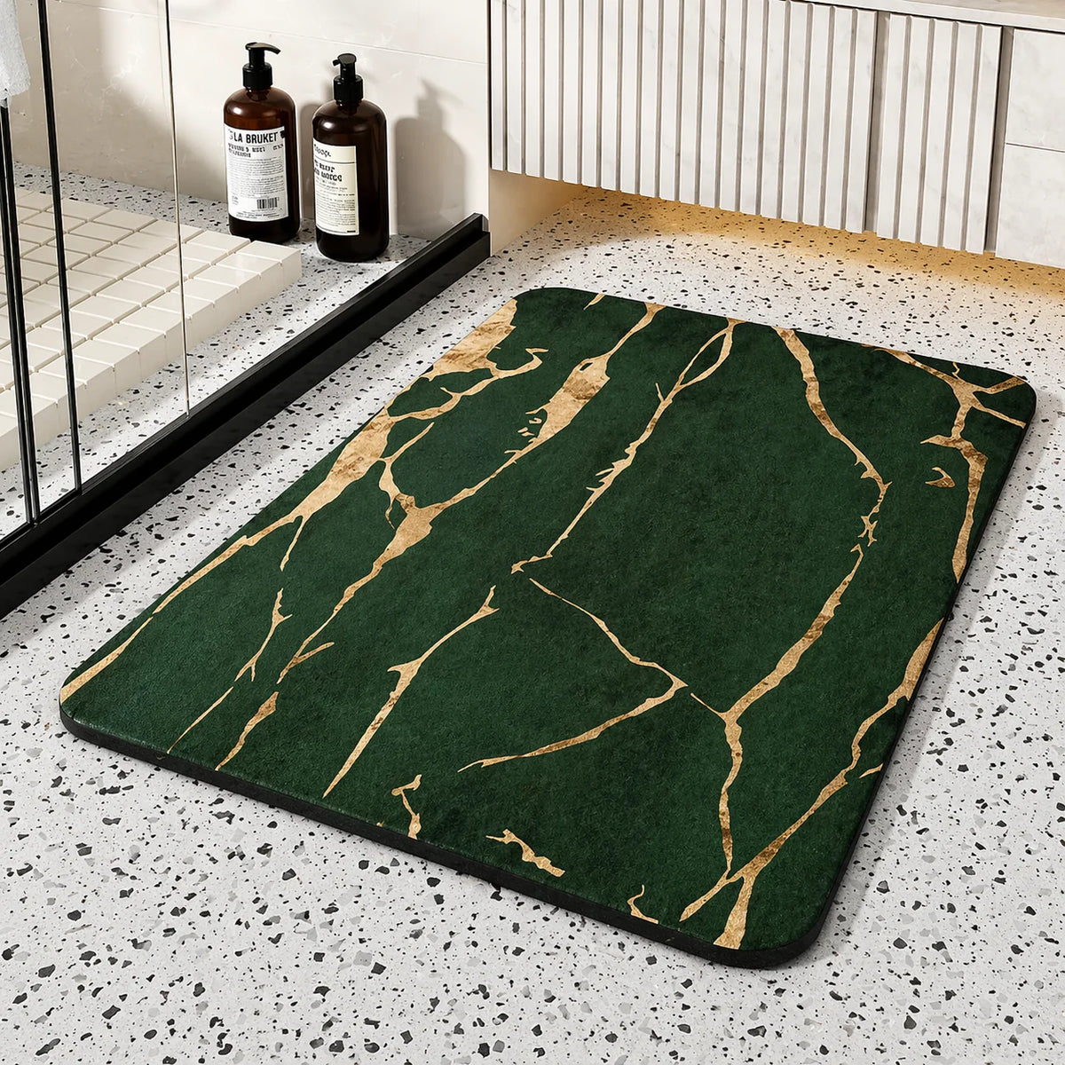 Quick Dry Bathroom Mat featuring a stylish Diatom Stone Marble Design and a Non-Slip Rubber Base for enhanced safety and comfort. 3