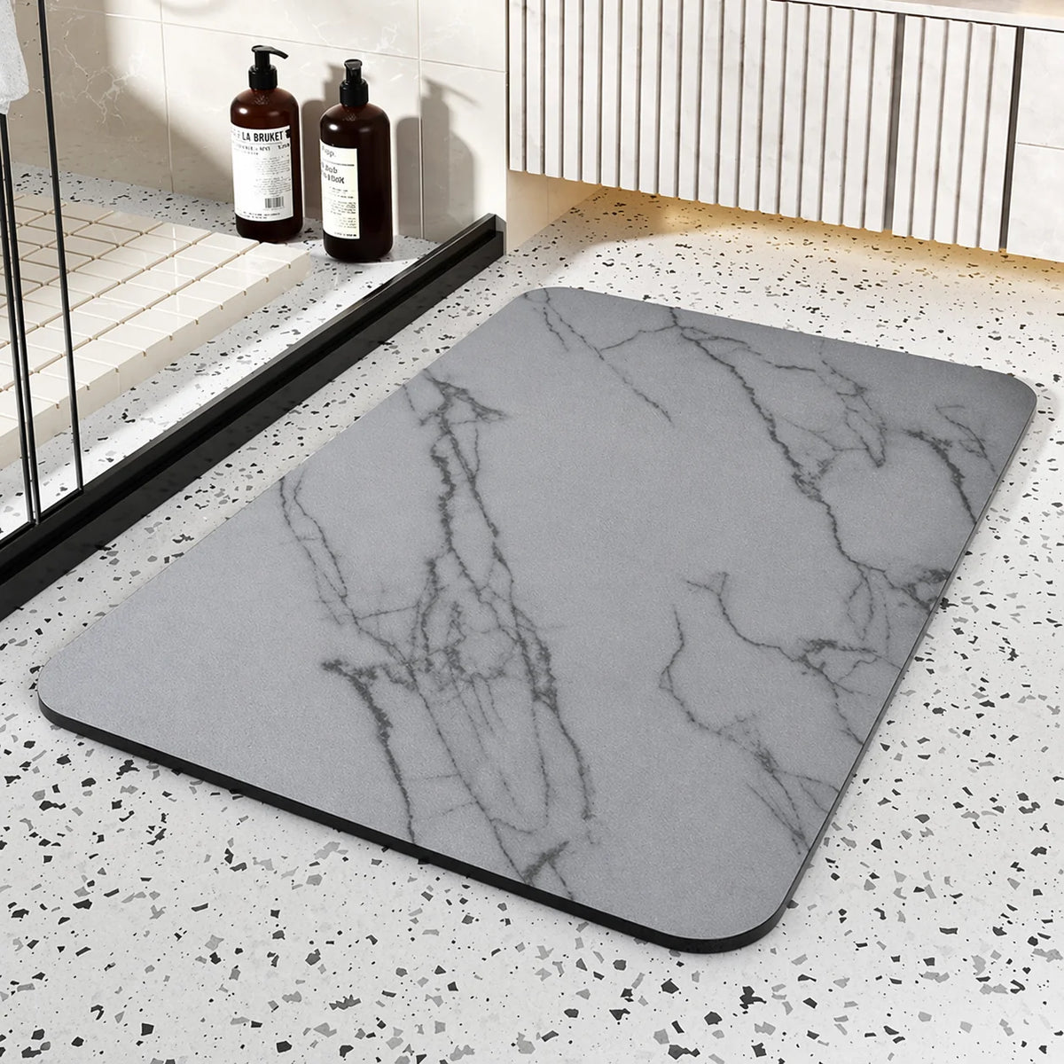 Quick Dry Bathroom Mat featuring a stylish Diatom Stone Marble Design and a Non-Slip Rubber Base for enhanced safety and comfort. 5