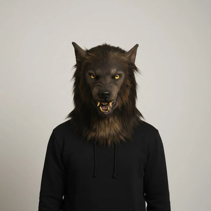 Realistic werewolf mask for Halloween costume featuring a full-face horror design, detailed fur texture, and visible fangs for a terrifying look. 3