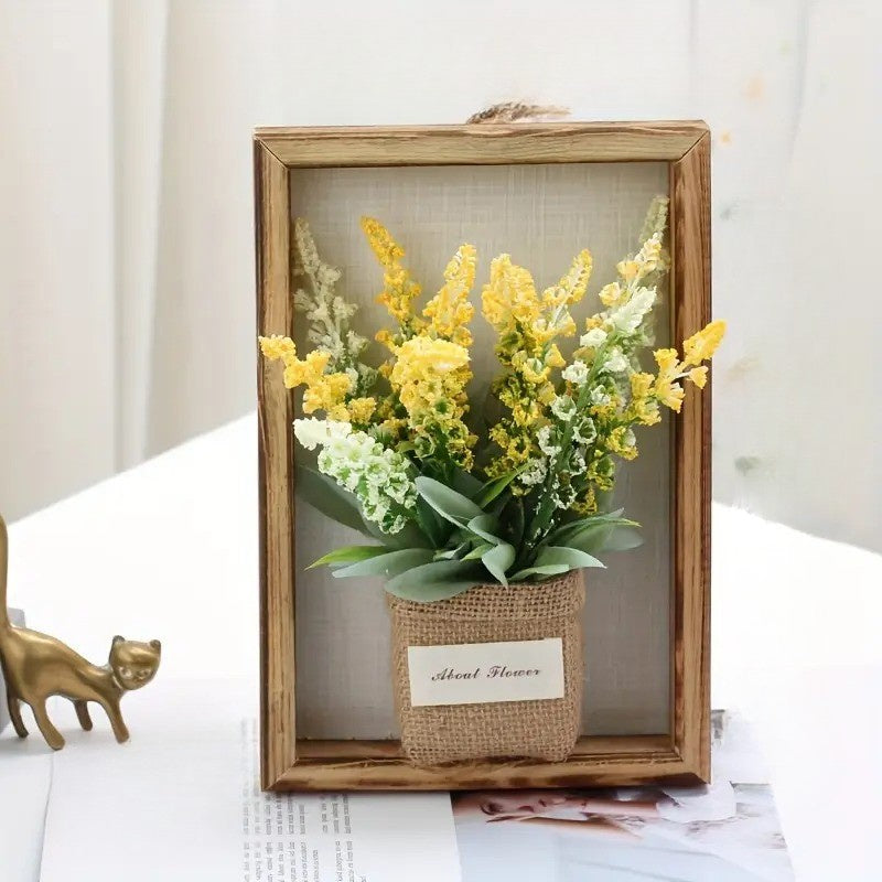 Rectangular Frame Wall Art with Artificial Flowers