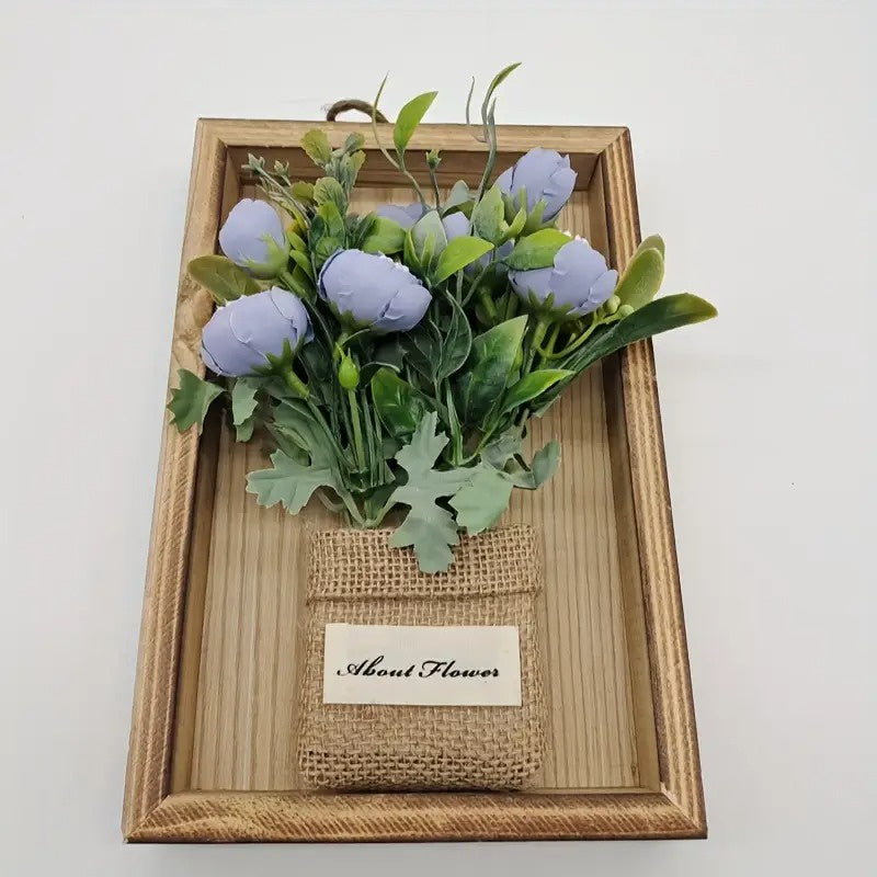 Rectangular Frame Wall Art with Artificial Flowers