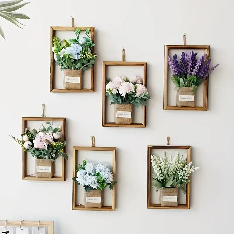Rectangular Frame Wall Art with Artificial Flowers