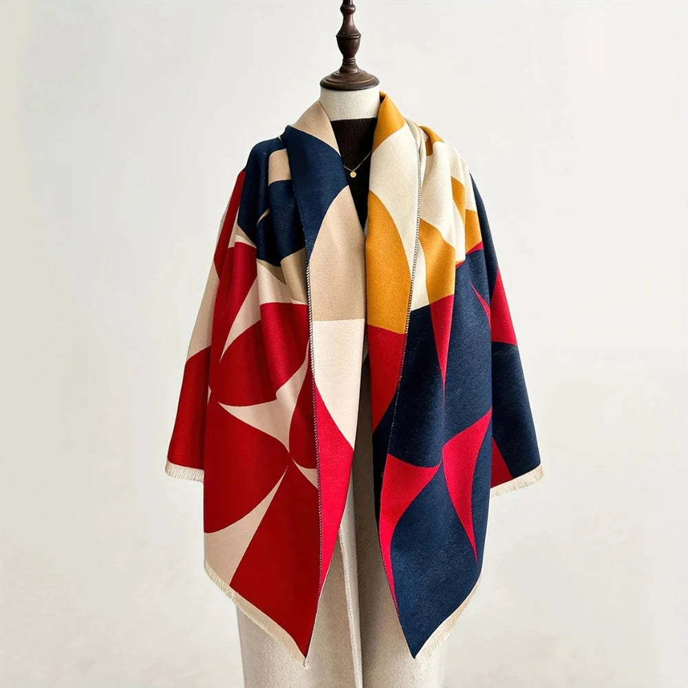 Reversible wrap scarf made from soft microfiber blend, featuring a lightweight design perfect for fall and winter styling. 5
