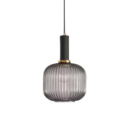 Ribbed glass pendant lights featuring a modern metal tube fitting, providing a warm ambient glow ideal for kitchen and dining spaces. 15