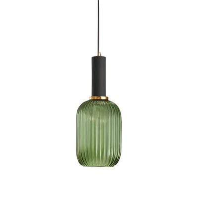 Ribbed glass pendant lights featuring a modern metal tube fitting, providing a warm ambient glow ideal for kitchen and dining spaces. 17