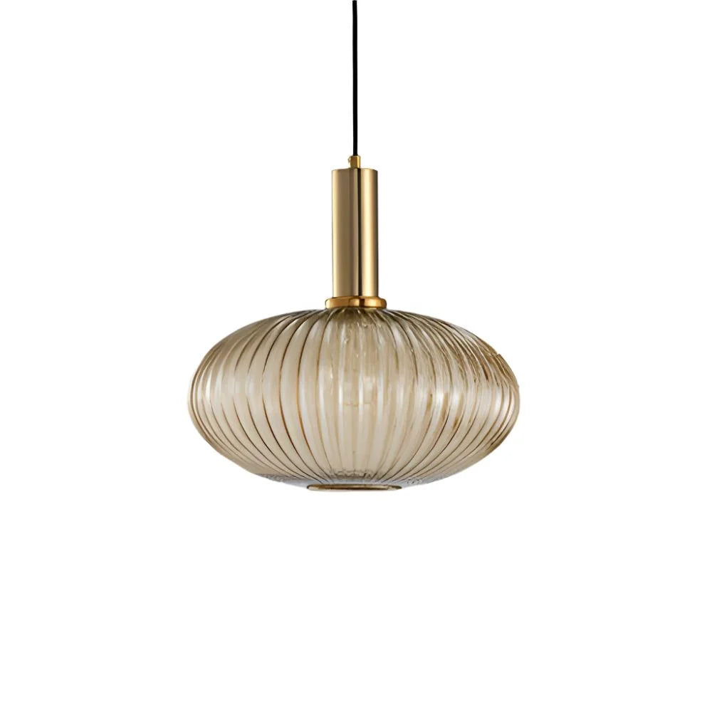 Ribbed glass pendant lights featuring a modern metal tube fitting, providing a warm ambient glow ideal for kitchen and dining spaces. 18