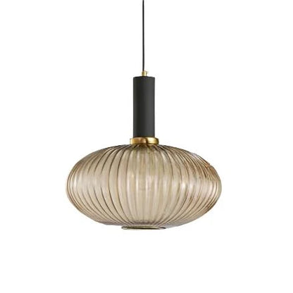 Ribbed glass pendant lights featuring a modern metal tube fitting, providing a warm ambient glow ideal for kitchen and dining spaces. 21