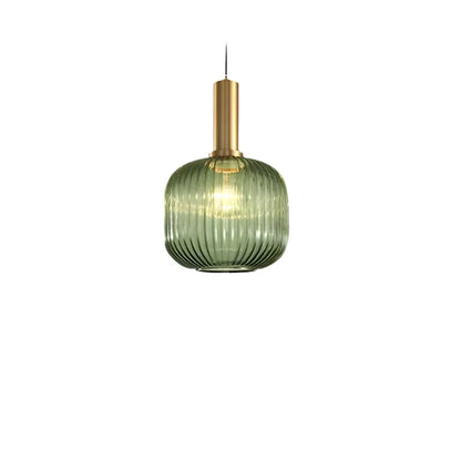 Ribbed glass pendant lights featuring a modern metal tube fitting, providing a warm ambient glow ideal for kitchen and dining spaces. 22