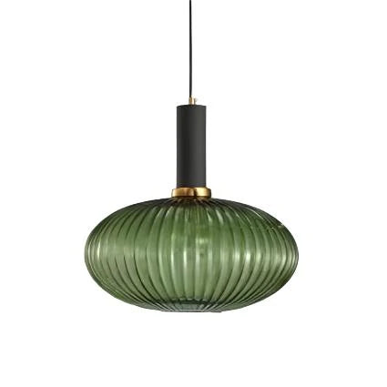 Ribbed glass pendant lights featuring a modern metal tube fitting, providing a warm ambient glow ideal for kitchen and dining spaces. 23