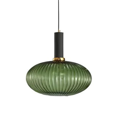 Ribbed glass pendant lights featuring a modern metal tube fitting, providing a warm ambient glow ideal for kitchen and dining spaces. 23