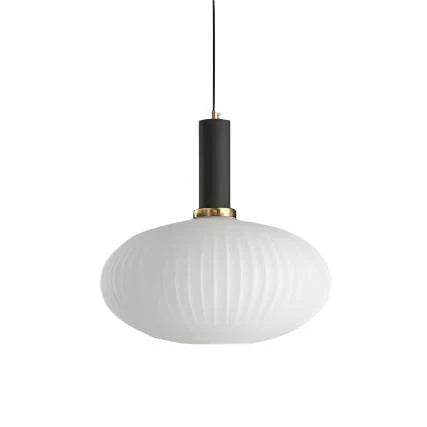 Ribbed glass pendant lights featuring a modern metal tube fitting, providing a warm ambient glow ideal for kitchen and dining spaces. 26