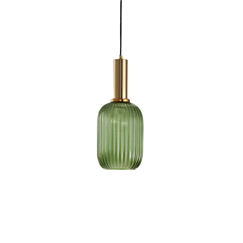 Ribbed glass pendant lights featuring a modern metal tube fitting, providing a warm ambient glow ideal for kitchen and dining spaces. 28