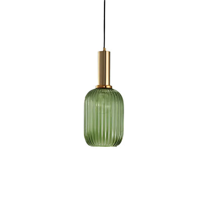 Ribbed glass pendant lights featuring a modern metal tube fitting, providing a warm ambient glow ideal for kitchen and dining spaces. 28