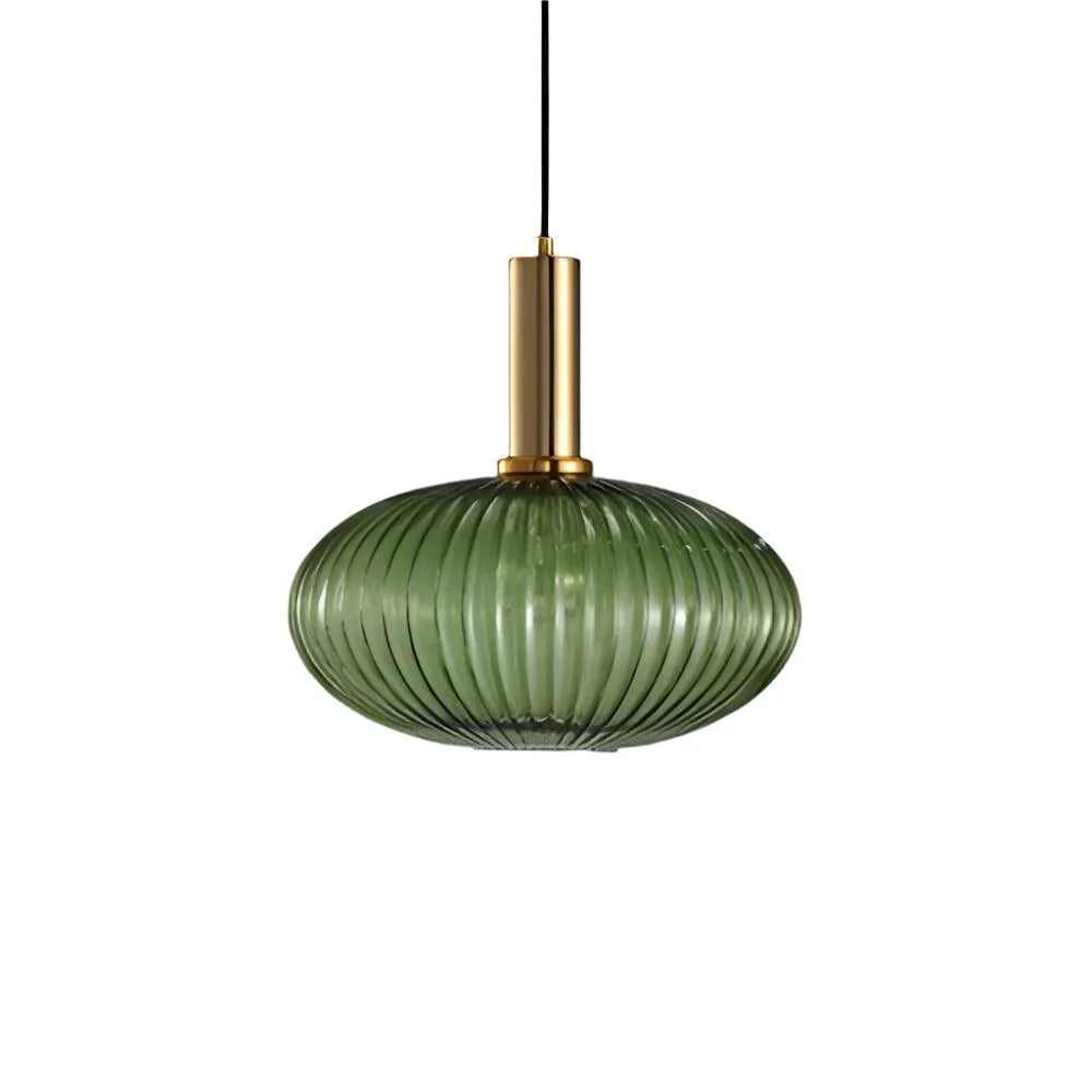 Ribbed glass pendant lights featuring a modern metal tube fitting, providing a warm ambient glow ideal for kitchen and dining spaces. 29