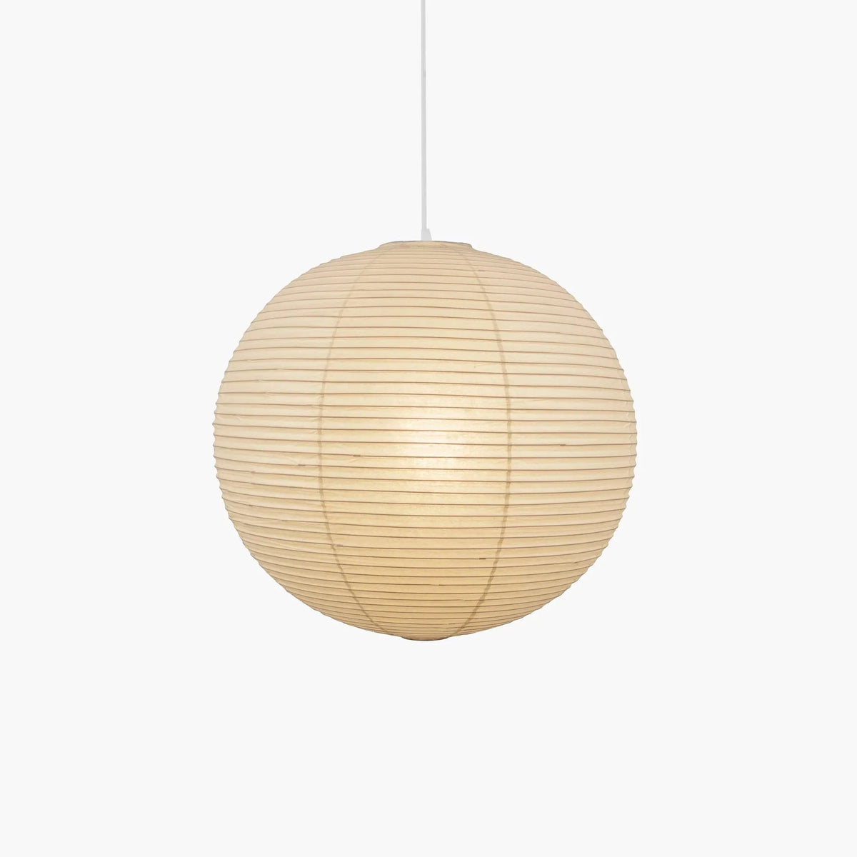 Rice Paper Pendant Lights with a ribbed shade designed for minimalist kitchen island lighting, showcasing a hardwired design available in multiple sizes. 8