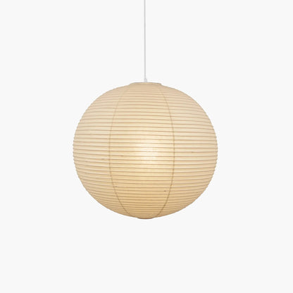 Rice Paper Pendant Lights with a ribbed shade designed for minimalist kitchen island lighting, showcasing a hardwired design available in multiple sizes. 8