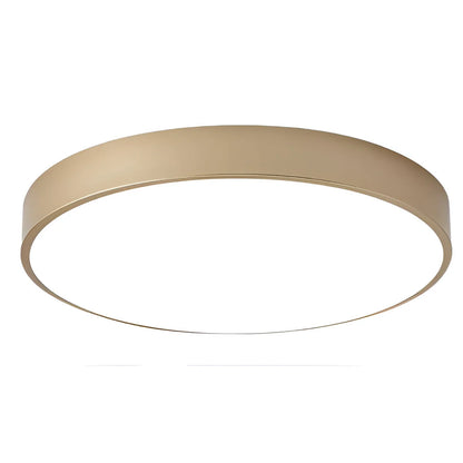 Round LED ceiling light featuring a sleek low-profile design and acrylic diffuser, ideal for modern home interiors as a stylish flush mount fixture. 1