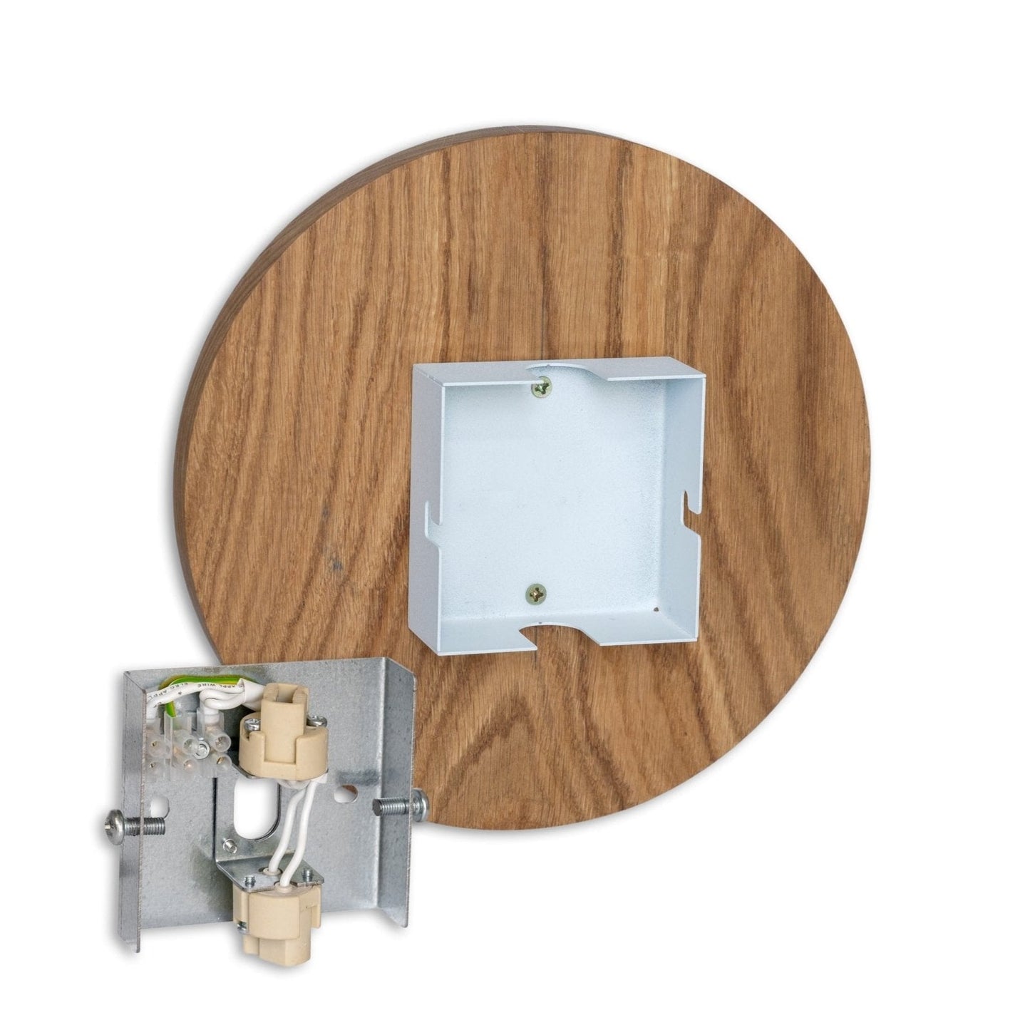 Round Oak Wall Light featuring Soft Indirect Lighting in a Minimalist Scandinavian Design, available in 22cm and 28cm diameter options. 6