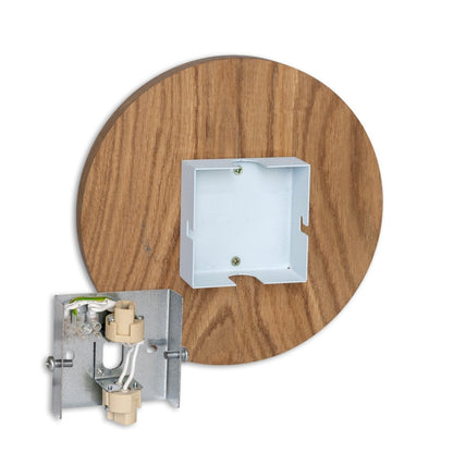 Round Oak Wall Light featuring Soft Indirect Lighting in a Minimalist Scandinavian Design, available in 22cm and 28cm diameter options. 6