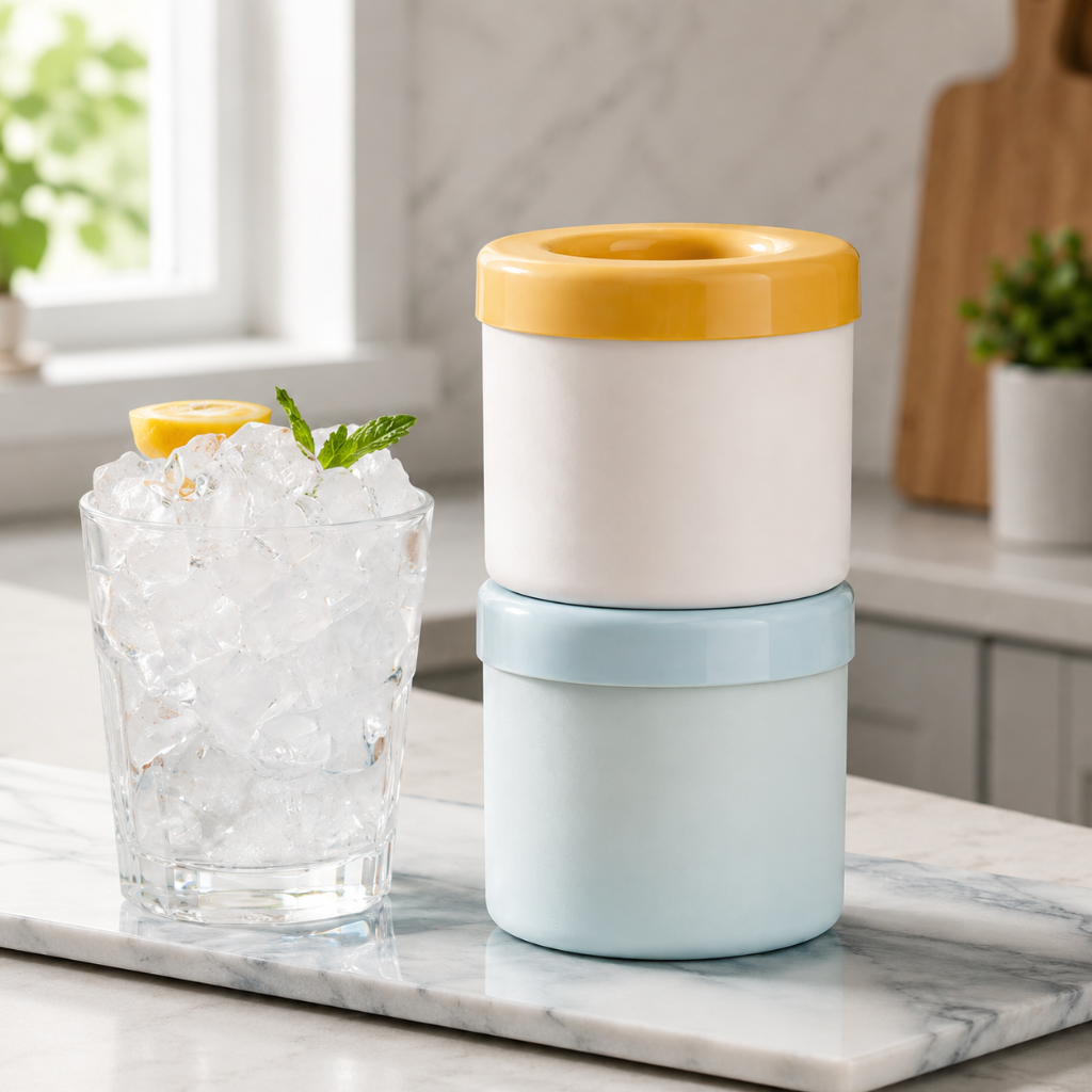 Silicone Ice Cube Maker in Ice Blue and Yellow White, featuring an easy release design for hassle-free ice cube removal, perfect for home use or outdoor 0