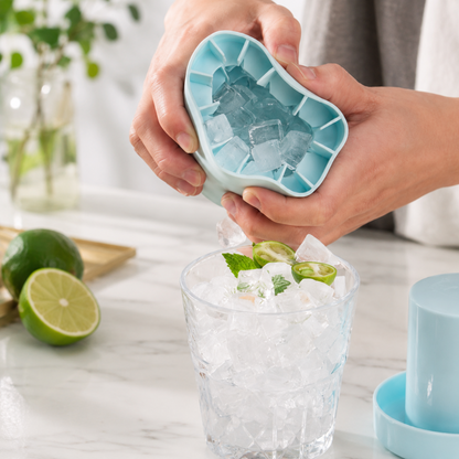 Silicone Ice Cube Maker in Ice Blue and Yellow White, featuring an easy release design for hassle-free ice cube removal, perfect for home use or outdoor 4
