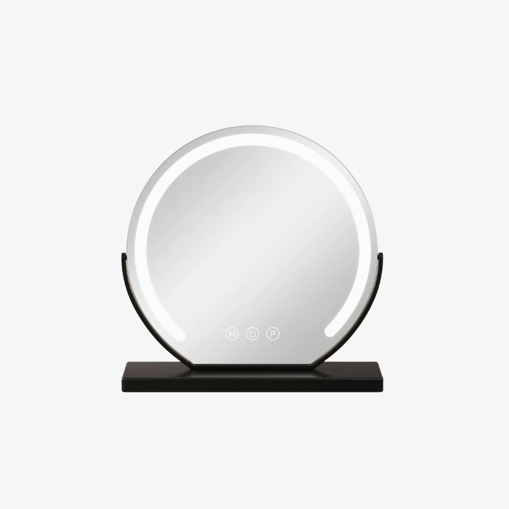 Smart Touch Lighted Makeup Mirror featuring 360° rotation and adjustable tri-tone LED lighting for perfect makeup application. 1