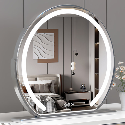Smart Touch Lighted Makeup Mirror featuring 360° rotation and adjustable tri-tone LED lighting for perfect makeup application. 3