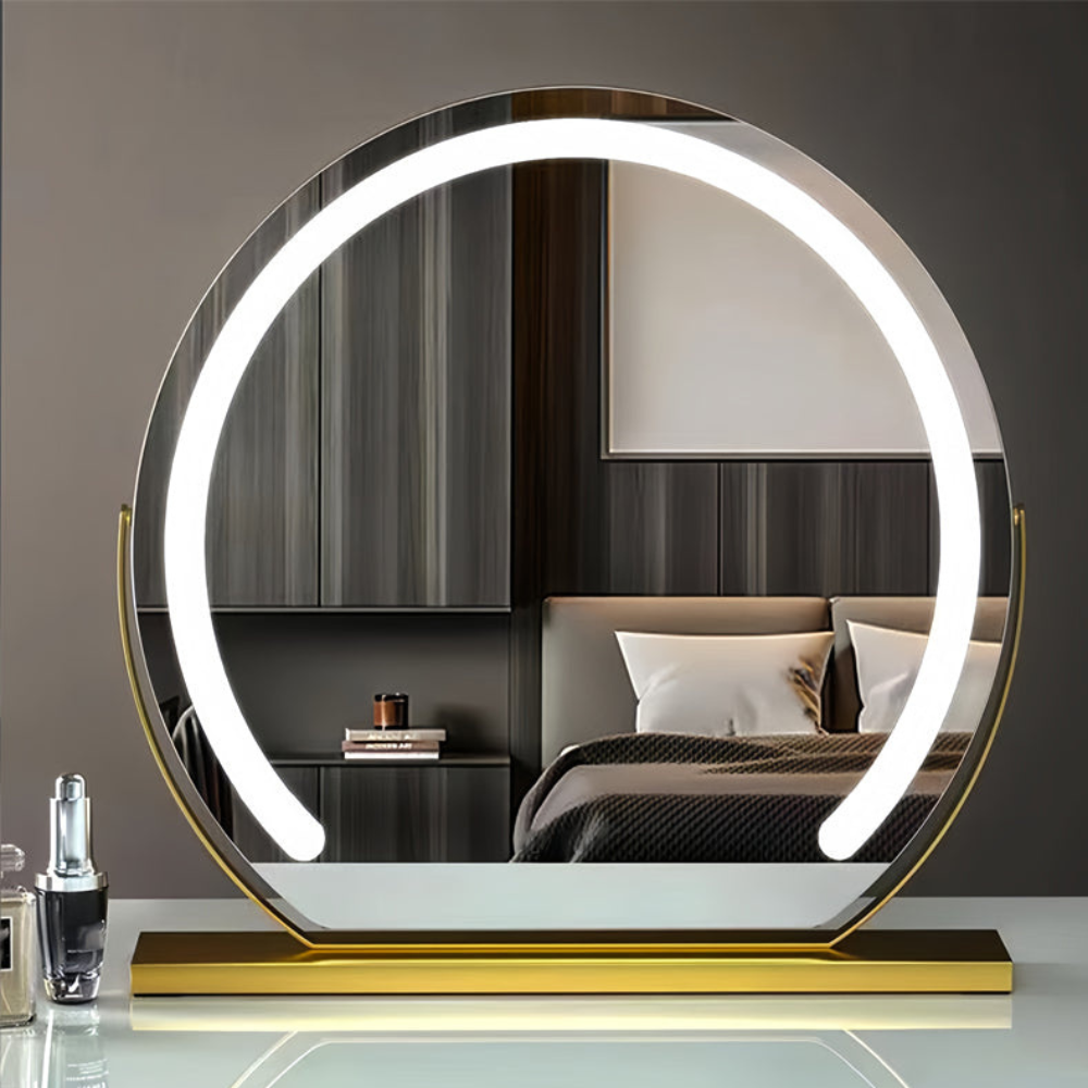 Smart Touch Lighted Makeup Mirror featuring 360° rotation and adjustable tri-tone LED lighting for perfect makeup application. 7
