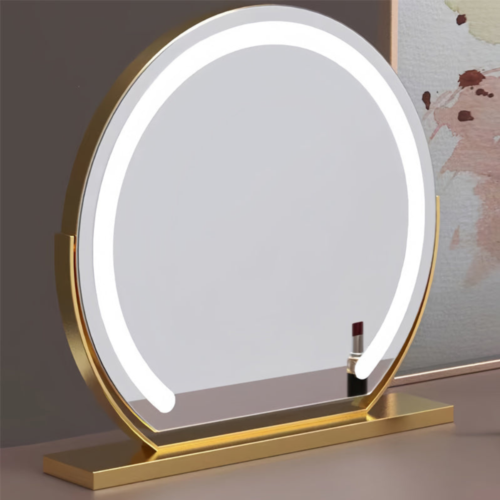 Smart Touch Lighted Makeup Mirror featuring 360° rotation and adjustable tri-tone LED lighting for perfect makeup application. 8