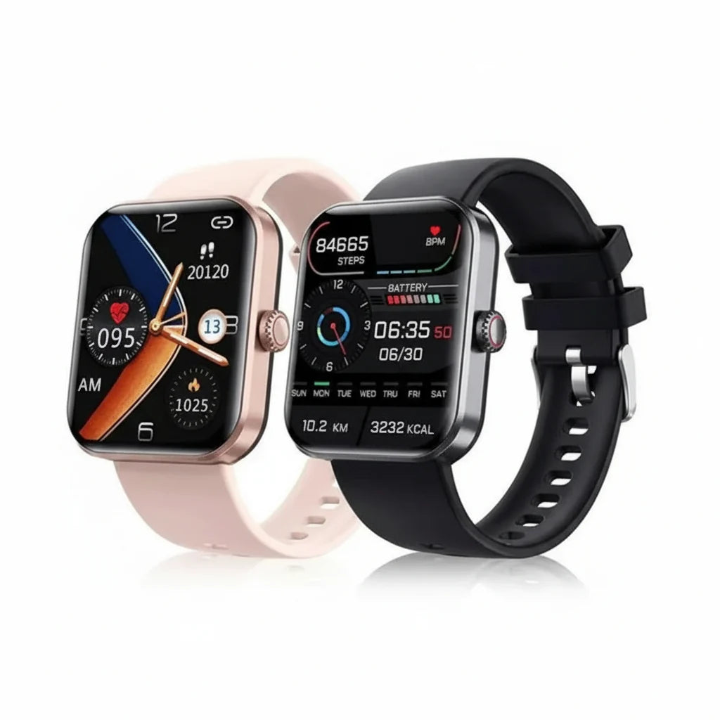 Smartwatch featuring blood pressure and blood sugar monitoring, designed with a durable zinc alloy and silicone strap for comfort and longevity. 1
