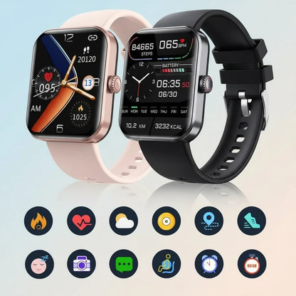 Smartwatch featuring blood pressure and blood sugar monitoring, designed with a durable zinc alloy and silicone strap for comfort and longevity. 4