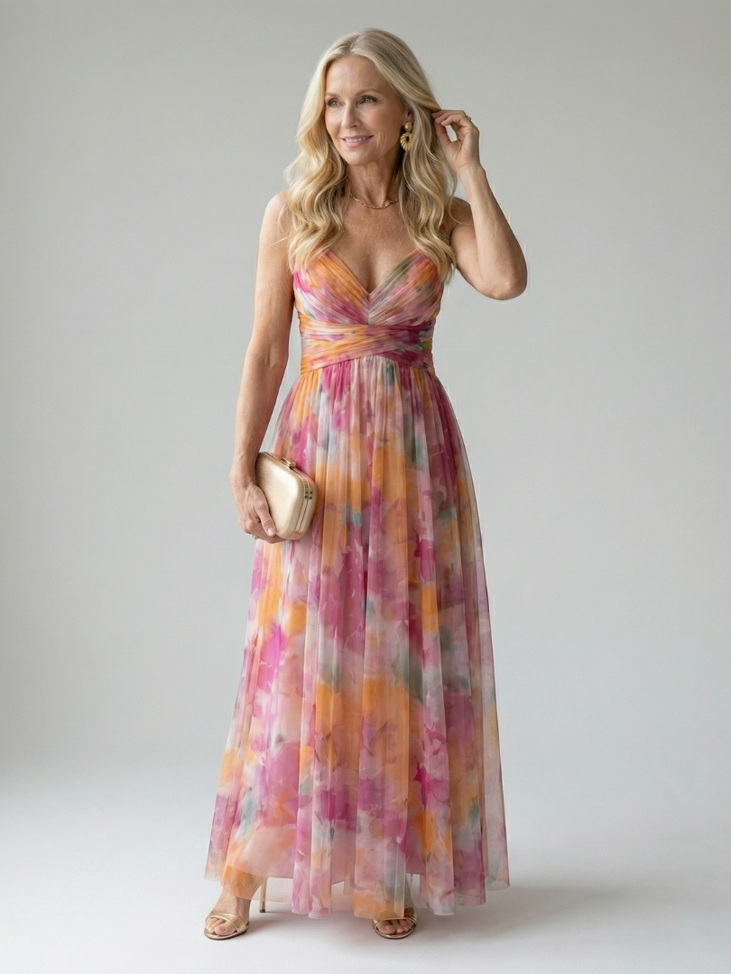 Soft wrap maxi dress featuring a lightweight sleeveless design and a flowing skirt, perfect for casual summer outings. 0
