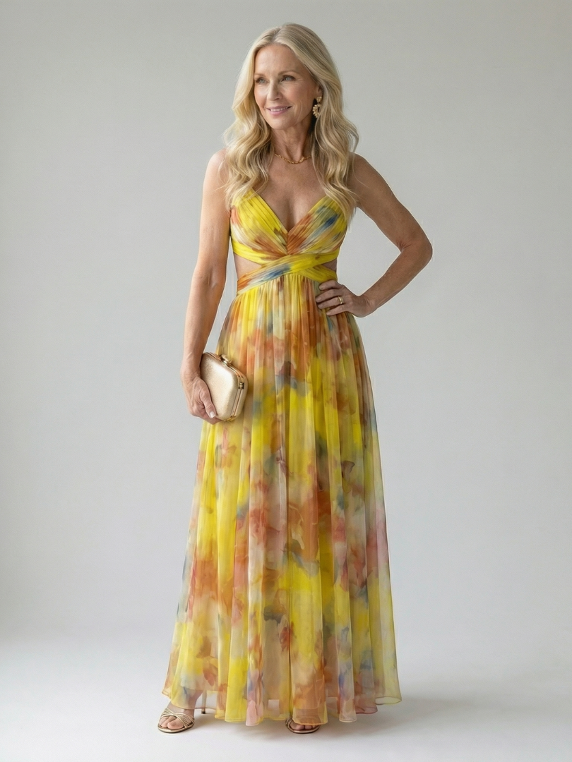 Soft wrap maxi dress featuring a lightweight sleeveless design and a flowing skirt, perfect for casual summer outings. 5