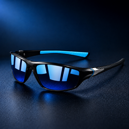 Sport sunglasses featuring polarized lenses and UV400 protection, designed with a lightweight full-frame for enhanced comfort during running and cycling activities. 3