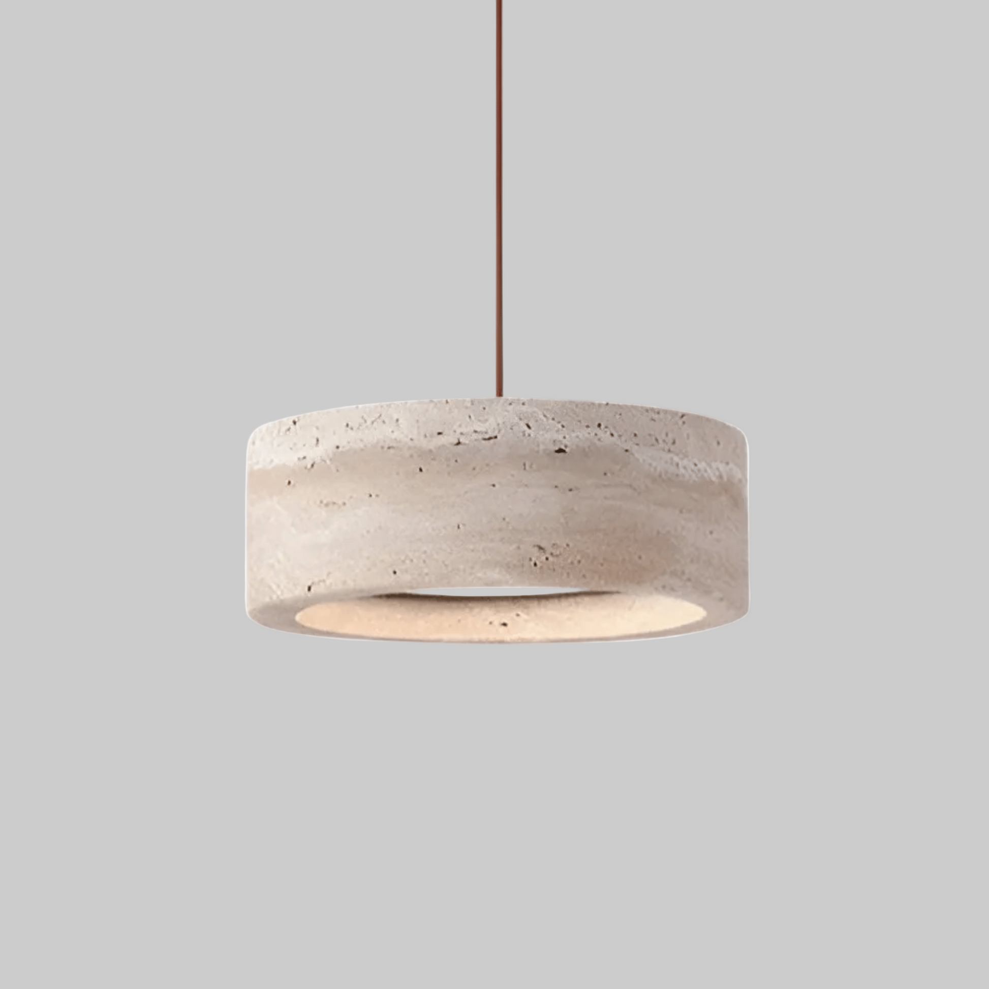 Travertine pendant light featuring a natural stone design and dimmable LED functionality, ideal for modern home decor. 0
