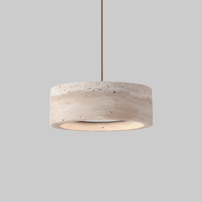 Travertine pendant light featuring a natural stone design and dimmable LED functionality, ideal for modern home decor. 0
