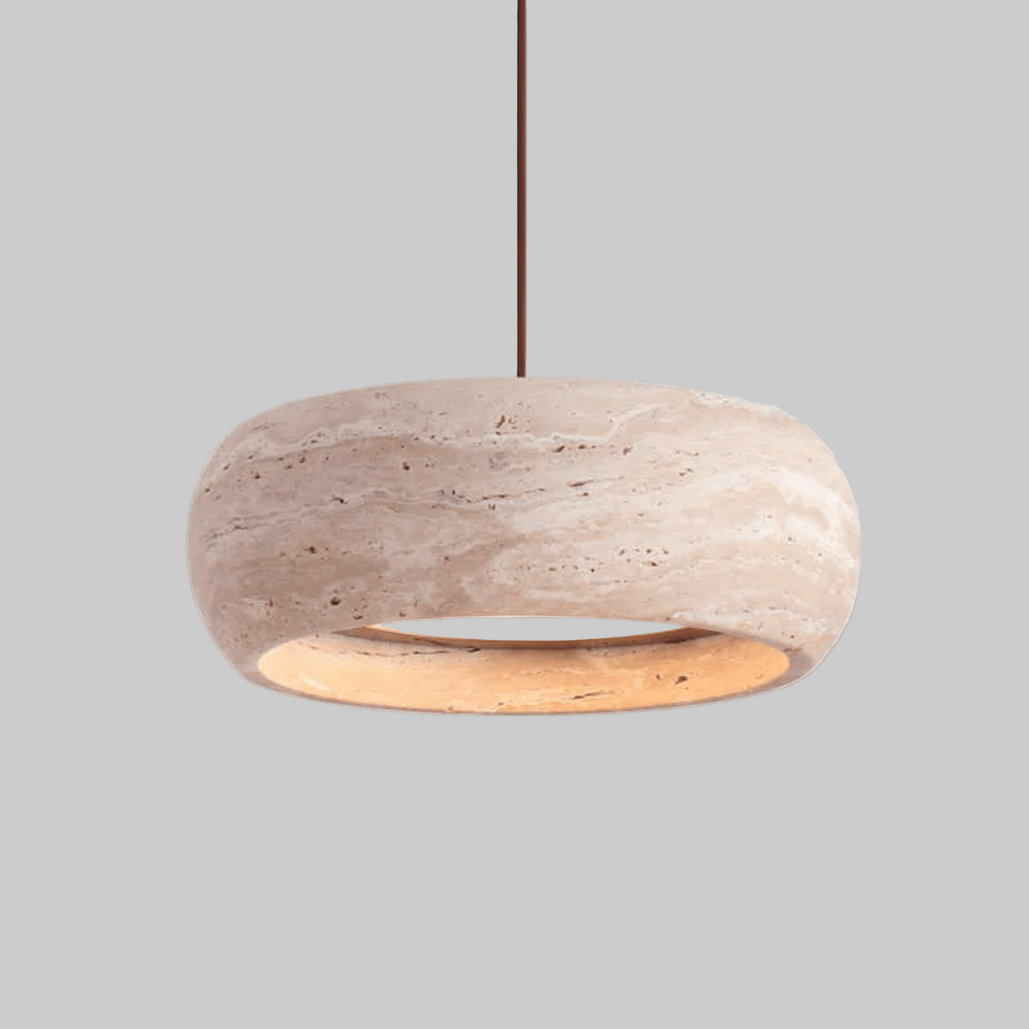 Travertine pendant light featuring a natural stone design and dimmable LED functionality, ideal for modern home decor. 5