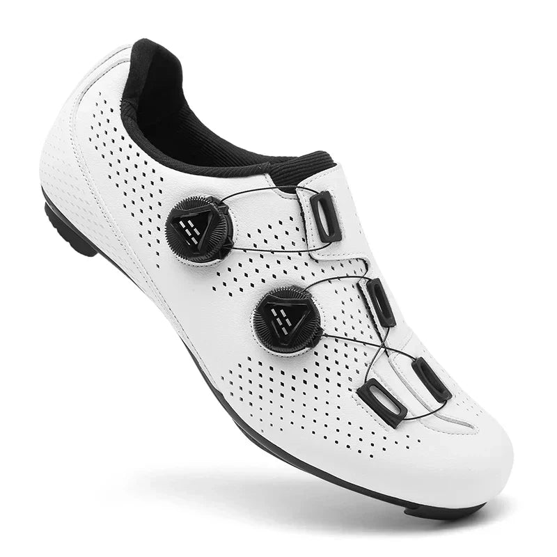 Unisex cycling shoes featuring a lightweight and breathable design with double twist locks, ideal for mountain biking and road cycling. 4