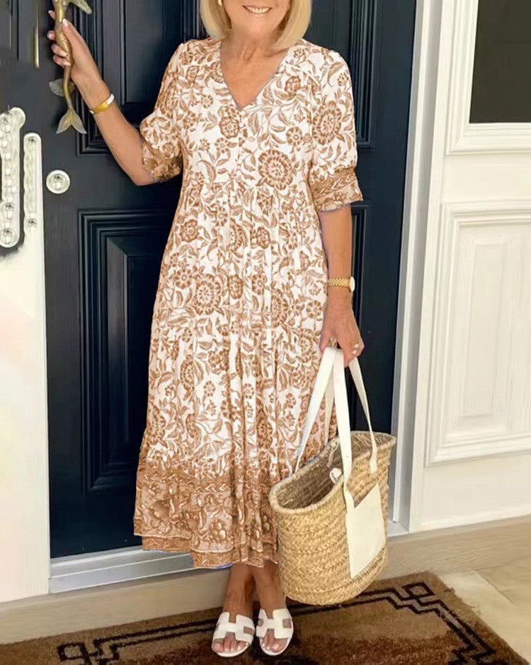 V-Neck Floral Maxi Dress featuring a relaxed fit, crafted from soft breathable fabric, perfect for summer wear. 5