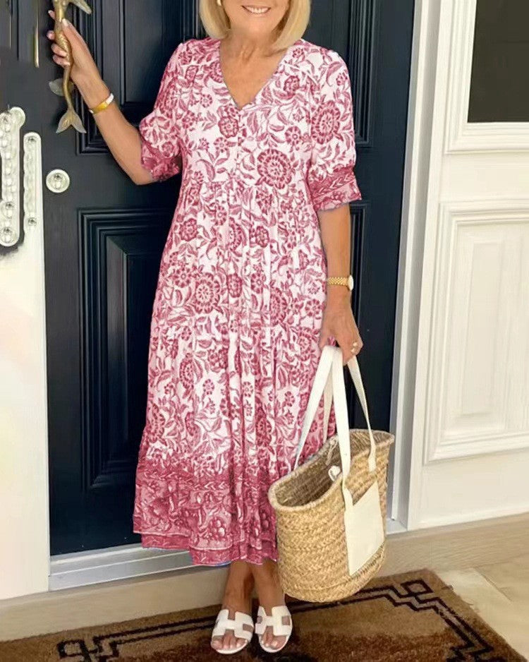 V-Neck Floral Maxi Dress featuring a relaxed fit, crafted from soft breathable fabric, perfect for summer wear. 6