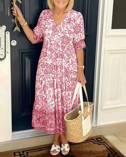 V-Neck Floral Maxi Dress featuring a relaxed fit, crafted from soft breathable fabric, perfect for summer wear. 6