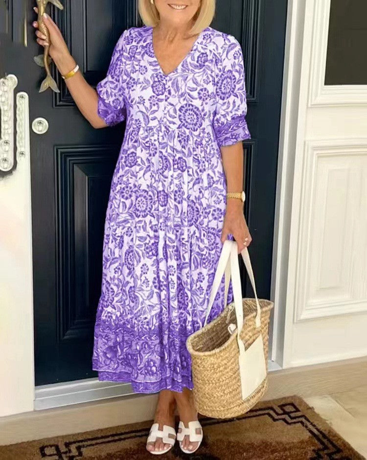 V-Neck Floral Maxi Dress featuring a relaxed fit, crafted from soft breathable fabric, perfect for summer wear. 7