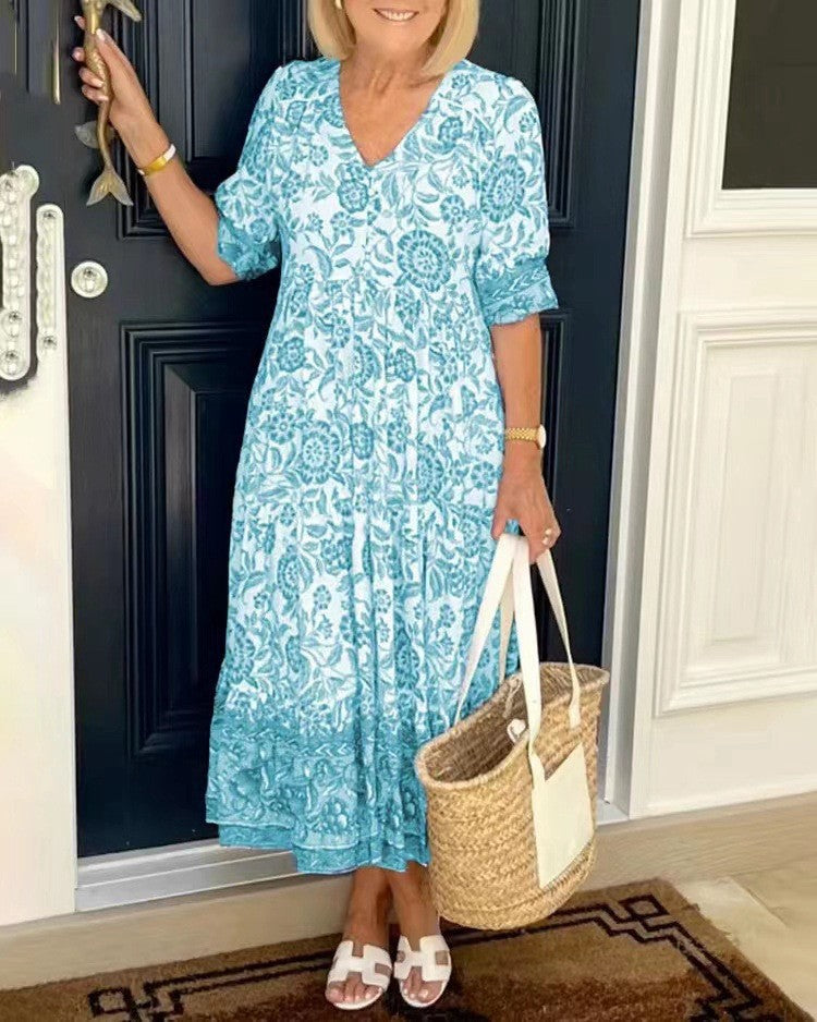 V-Neck Floral Maxi Dress featuring a relaxed fit, crafted from soft breathable fabric, perfect for summer wear. 8