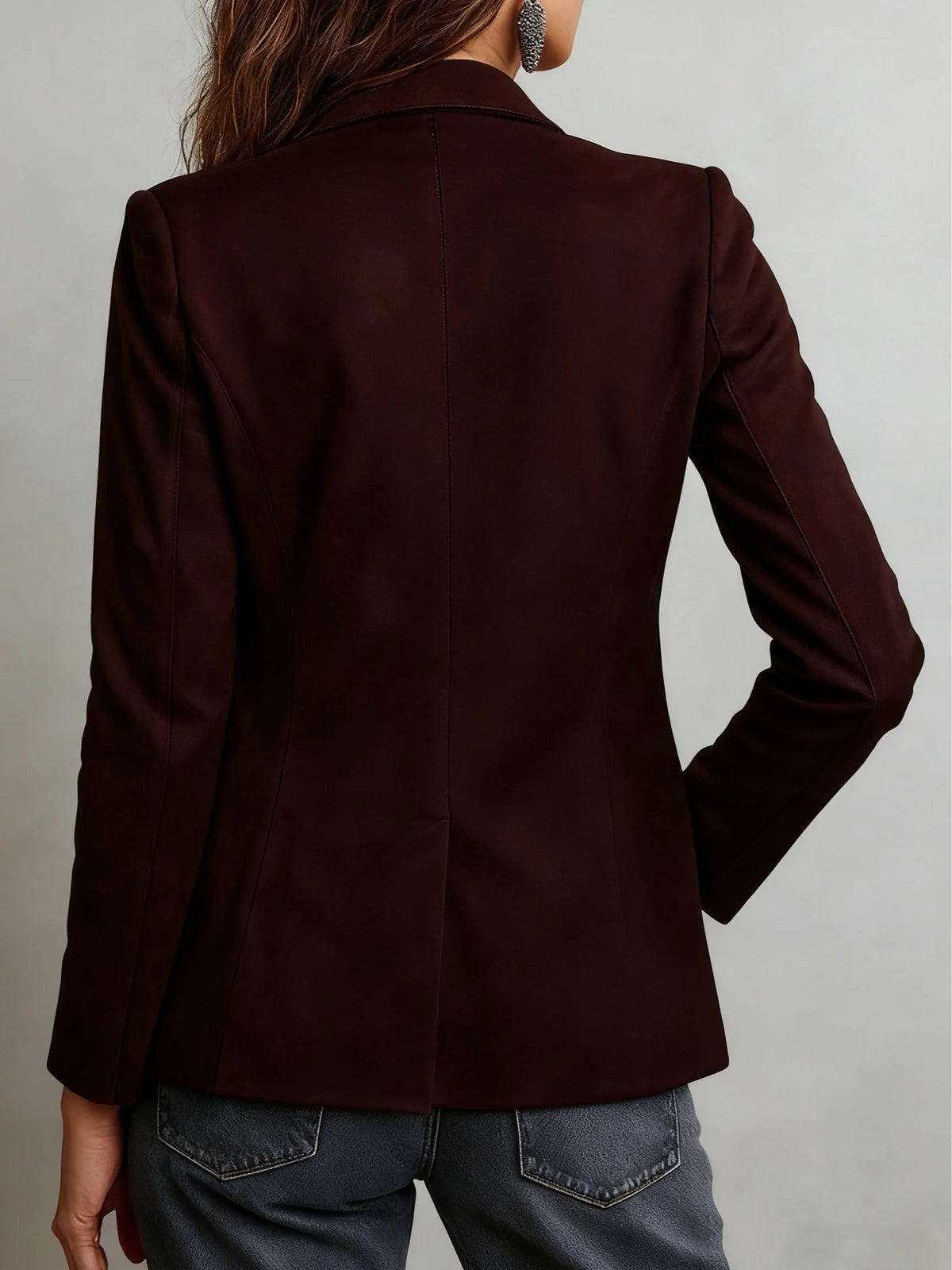 Vintage blazer jacket featuring contrast stitching, showcasing a minimalist design in neutral tones, perfect for stylish, versatile outfits. 3