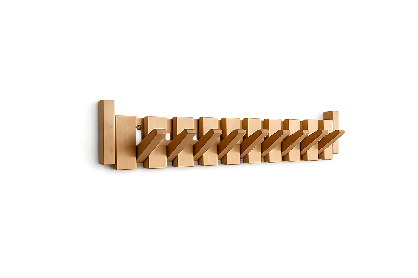 Wall-mounted wooden coat rack featuring foldable hooks in a stylish piano key design, crafted from solid timber for durability and elegance. 4